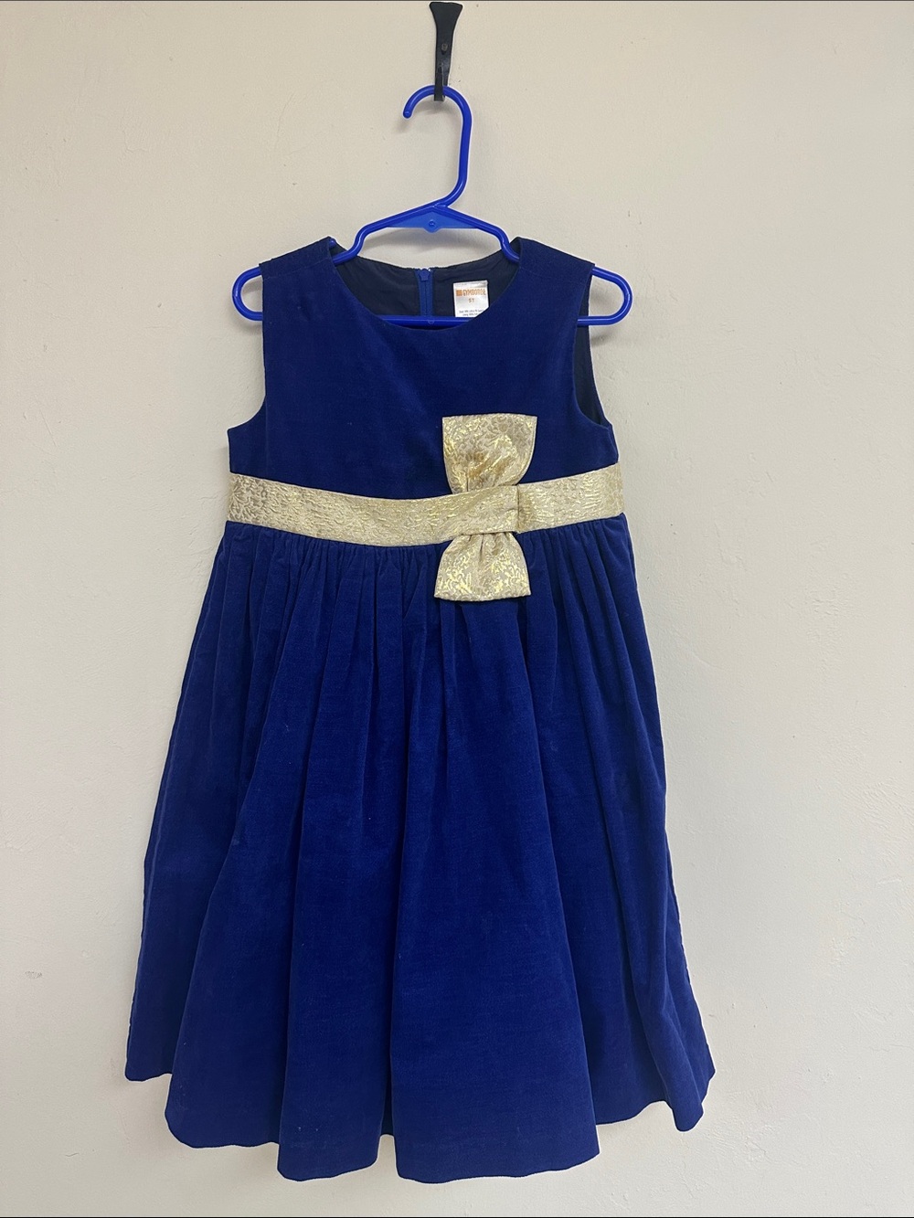 Gymboree Royal Blue Velvet Dress with Gold Bow